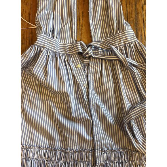 Alexis Dress Womens Medium Blue Stripe Ruffle Collar Tie Waist Button Front - Picture 5 of 10